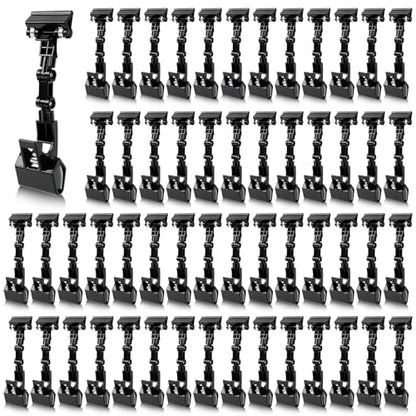 Honeydak Black 50 Pcs Sign Holder Clips Bulk for Grocery Retail Display Plastic Shelf Price Sign Clamps Double Sided Swivel Holder with Antislip Padding Rotatable Merchandising Clips for Store - color: Black