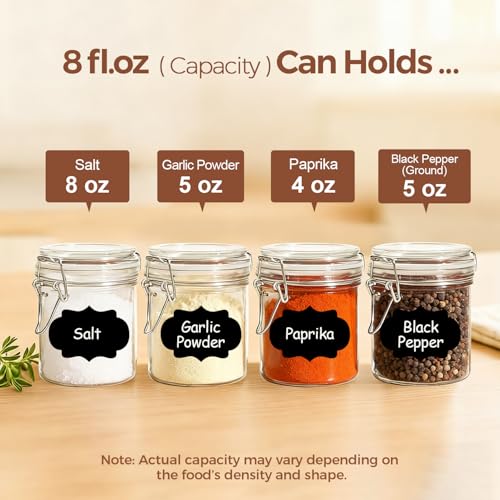 ComSaf Small Mason Glass Jars with Airtight Lids 8 oz 6 Pack Pantry - size: 8 fl oz x 6