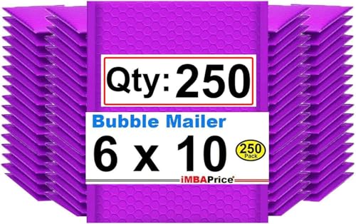 iMBAPrice 6x10 Inch Purple Poly Bubble Mailers #0, 250-Pack – Small Self-Seal Padded Shipping Envelopes, Waterproof Bubble Mailer Bags for Cosmetics, Jewelry & Accessories - color: Purple Poly Bubble, size: 6"x10" Poly (250 Envelopes)