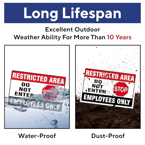 Do Not Enter Restricted Area Employees Only Signs Outdoor - 8x12 Rust Free Aluminium Metal No Entry Sign, UV Protected, Waterproof, Weather Resistant, Durable Ink and Easy to Install & Read - 2 Pre-drilled Holes (Pack of 3, 18"x24") - color: Pack of 3, si