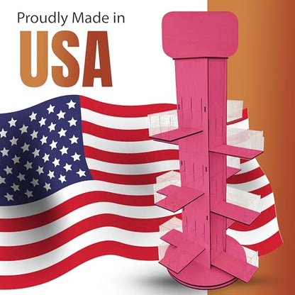 4-Sided Rotating Display Stand - Stationary, Greeting Cards, Stickers, Postcards, Coasters, Napkins - Heavy-Duty, Smooth Rotation, Easy to Assemble, Craft Shows, Trade Shows, Farmers Markets (Pink) - color: Pink