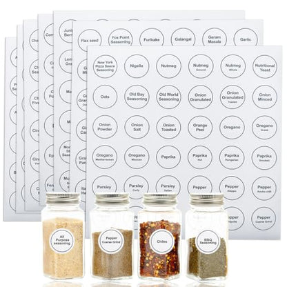 Spice Labels, 432Pcs Spice Labels Stickers 1.4in Waterproof Adhesive Round Preprinted Spice with Blank Label White Tear Resistant Sticker for Kitchen Jars Caps Food Containers Organizers (White) - color: White