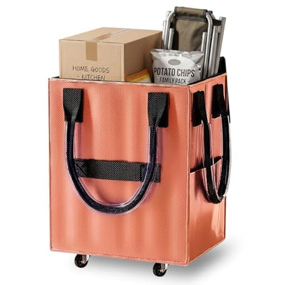 Reusable Grocery Bag on Wheel, Foldable Shopping Cart with Wheels, Can Carry up to 130 Pounds, Suitable for Groceries, Laundry, Camping and Moving.(Rose Gold - Large) - color: Rose Gold - Large