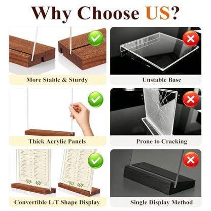 8.5x11 Acrylic Sign Holder with Wooden Base 4 Pack Adjustable Vertical/Tilt - color: Warm Brown, size: 8.5"x11"