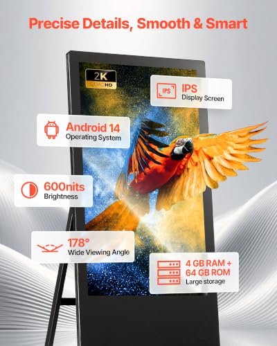 VEVOR 32 in Indoor Digital Signage Floor Standing Advertising Display Kiosk, with WiFi HDMI/USB Input Android OS, 178° Wide View, LCD Screen Interactive Monitor, Commercial Totem Vertical Poster - size: 32"-Non Touchscreen