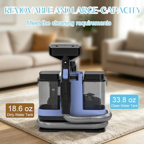 18Kpa Carpet Cleaner Machine, Portable Carpet and Upholstery Cleaning Machine, Deep Cleaning for Rugs, Couch, Car Interiors Stains, Pet & Family Friendly, 120V (HAZE BLUE) - color: HAZE BLUE