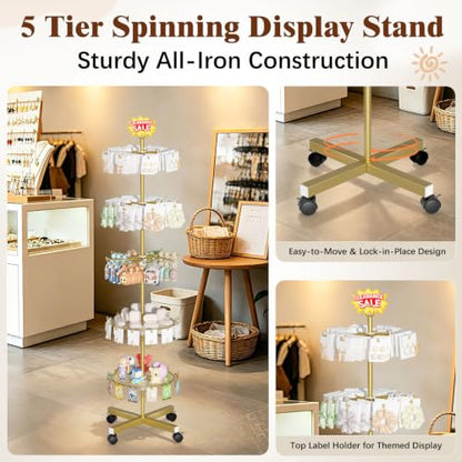 Flenpptly 5-Tier Rotating Display Stand with Round Storage Trays, Gold - color: Gold