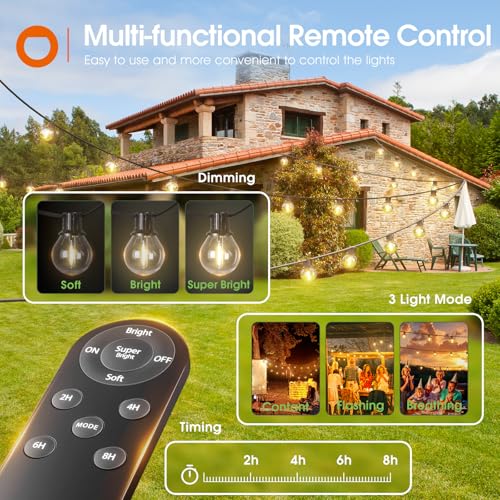 addlon 106FT(100+6) Solar String Lights with Remote, 54 LED G40 Bulbs - size: 100FT