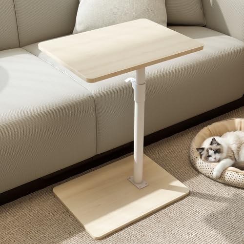 YUHFERA Sofa Armrest Tray Table for Couch - 360 Swivel Height Adjustable End Table for Small Spaces, Snack Side Table for Bed or Chair with Phone & Tablet Slot (Oak, Enlarged) - color: Fair, size: Enlarged