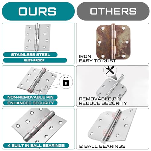 12 Pack Silver 4'' Ball Bearing Door Hinges, 4 x 4 Inch Exterior Door Hinge - color: Silver