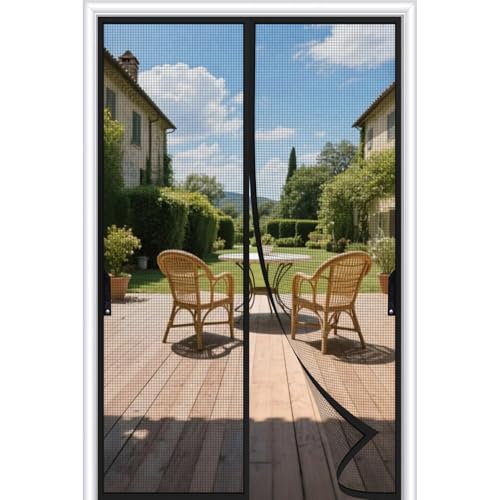 FEGO Magnetic Screen Door Fit Door Size:32"x80", Screen Itself Size 34"x81", Enjoy Breeze, Hands Free Entry, Reinforced Fiberglass Mesh Anti-Tearing, Pet & Kid Friendly, Strong Magnets for Patio/Front - color: Black, size: Screen Fit Door 32" x 80"