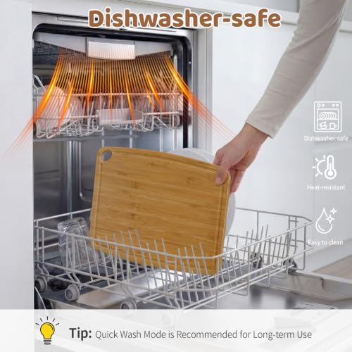 Dishwasher Safe Cutting Board,Bamboo Cutting Board with Juice Groove - color: Carbonized, size: Medium (13.7"L x 10.6"W)