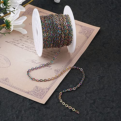Craftdady 16.4 Feet Stainless Steel Cable Chain Link Multi-Color Unwelded Flat Oval Cross Chain 4x3mm with Spool for Jewelry Pendant Necklace Bracelet Making - color: Multi-Color, 5 Meters, 4x3mm