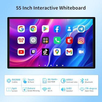 55" Smart Board, 4K UHD Electronic Interactive Board for Classroom