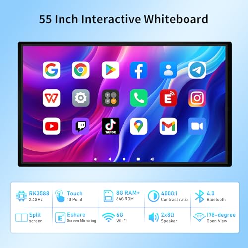 55" Smart Board, 4K UHD Electronic Interactive Board for Classroom