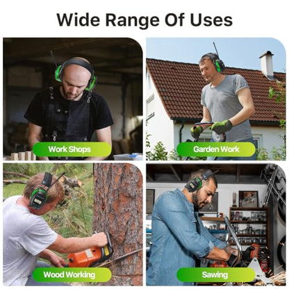 AM/FM Radio Headphones 25dB NRR,Noise Reduction Safety Earmuffs,Digital Display Headset,Powered by AA Battery,Hearing Protection for Walkman Mowing Lawn Work,Green - color: Green