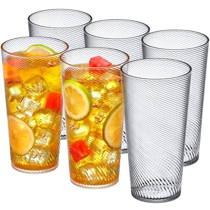 Amazing Abby - Breeze - 30-Ounce Plastic Tumblers (Set of 6), Iced-Tea Drinking Glasses, All-Clear Reusable Cups, Stackable, BPA-Free, Shatter-Proof, Dishwasher-Safe