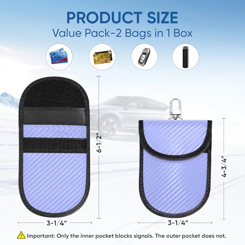 TICONN 2PK Faraday Bag for Car Key Fob, Anti-Theft NFC RFID Blocking Pouch - color: Blue, size: Small