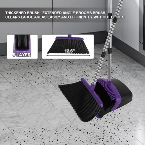Purple Broom and Dustpan Combo Set, 55" Long Handle Broom - color: Purple, size: Large
