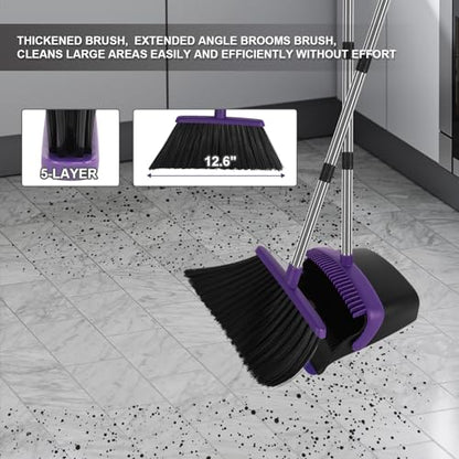Purple Broom and Dustpan Combo Set, 55" Long Handle Broom - color: Purple, size: Large