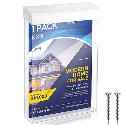 Thyle 1 Pcs 6 x 9 Inch Outdoor Brochure Holder with Lid Acrylic Wall Mount Literature Box with Self Closing Lid Waterproof Clear Heavy Duty with Screws for Flyer Document Pamphlet Display (White) - color: clear and white