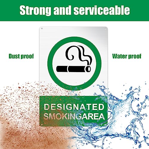Therwen 4 Pack Designated Smoking Area Sign 7 x 10 Inch Aluminum Reflective Signs Outdoor Metal Signs for Yard Indoor Home Business, Rustproof UV Protected Weatherproof, Green, Black and White
