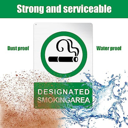 Therwen 4 Pack Designated Smoking Area Sign 7 x 10 Inch Aluminum Reflective Signs Outdoor Metal Signs for Yard Indoor Home Business, Rustproof UV Protected Weatherproof, Green, Black and White