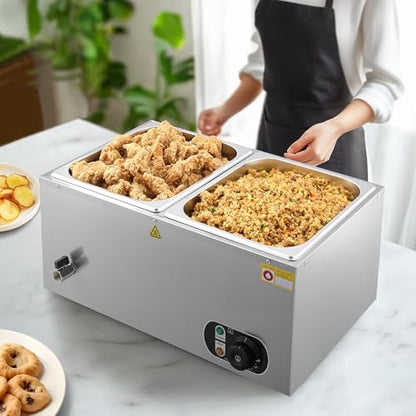 WILPREP Commercial Food Warmer with Two 1/2 Pans, 1500W Countertop Electric Steam Table, 86-185°F Adjustable Temp Control & Over-Temp Protection, Stainless Steel Buffet Bain Marie - size: 1/2 pan*2