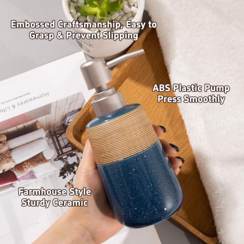Hand Soap Dispenser, Ceramic Liquid Soap Dispenser for Bathroom Countertop Dish Hand Soap Dispenser for Kitchen Sink, Bathroom Lotion Bottle Dispensers Boho Kitchen Home Decor,15 OZ Blue - size: 1 x 15 Oz Soap Dispenser Blue