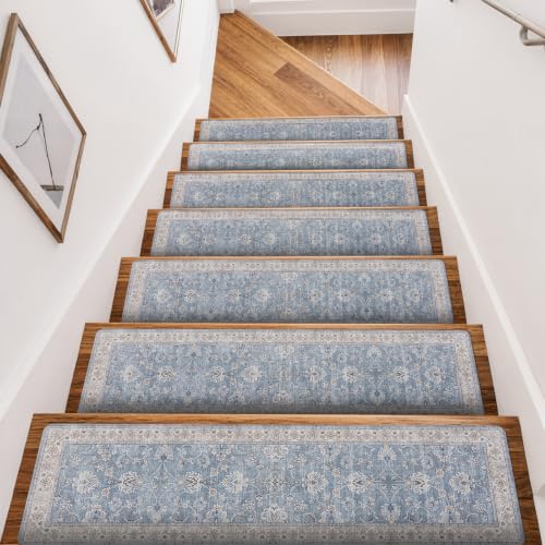 OJIA Stair Treads for Wooden Steps Indoor Stair Carpet Non-Slip 15PC 30"x8" - color: Blue, size: 30" x 8"
