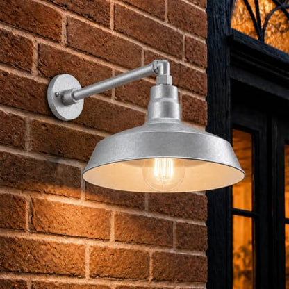 14in. Galvanized Outdoor Gooseneck Barn Light Fixture, 5000K Cool White - color: Galvanized (1 Pack), size: 13 in. Straight Arm