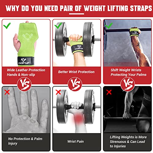Weight Lifting Wrist Strap, Double-Layer Leather for Deadlift Powerlifting - color: Green