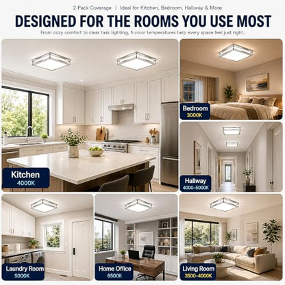 12Inch 36W Square LED Flush Mount Ceiling Light Fixture (450W Equiv), 3600LM Modern Dimmable LED Ceiling Lights, 2700K-6500K 5CCT Adjustable Brushed Nickle Ceiling Lamp for Living Room Kitchen, 1 Pack - color: Brushed Nickle, size: 1 Pack