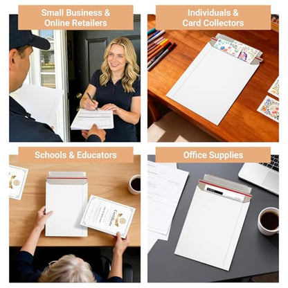 Mukawa 7 x 9 Inches Rigid Mailers, 100 Pack Self Seal Cardboard Mailing Envelopes. Shipping Photo, Document, Trading Card & CD Mailers for Small Business, Office & Collectors
