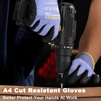LOCCEF Level 5/A4 Cut Resistant Work Gloves, Touchscreen - color: Blue 3-pairs