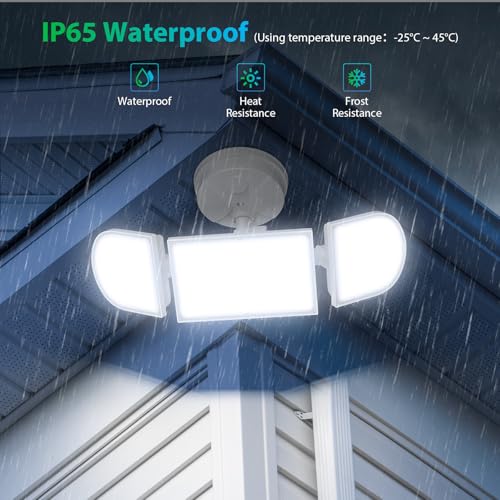 iMaihom 180W LED Security Light, 18000LM Flood Light Outdoor, Wired, Switch Controlled, IP65 Waterproof Exterior Floodlight, 6500K Daylight White, 3 Adjustable Heads for Garage, Yard, Entryway (White) - color: White