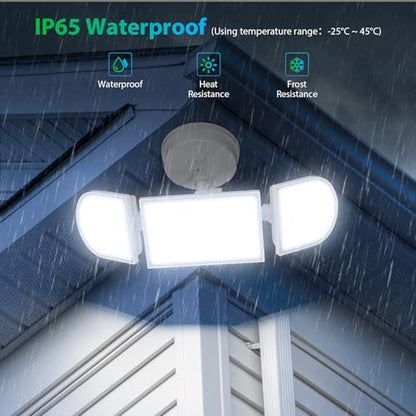 iMaihom 180W LED Security Light, 18000LM Flood Light Outdoor, Wired, Switch Controlled, IP65 Waterproof Exterior Floodlight, 6500K Daylight White, 3 Adjustable Heads for Garage, Yard, Entryway (White) - color: White