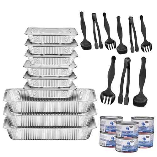 Aluminum Chafing Dish Buffet Set, 30 Piece Full Size, Food Pans with Foil Lid Covers, Water Trays, Serving Utensils, Fuel Cans for Catering, Food Warmer, Parties, Events, Holidays & Weddings