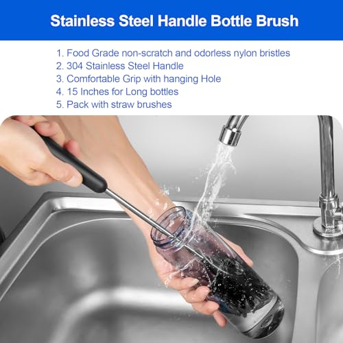 3 Pack Bottle Brush Set, Long Handle Baby Bottle Brush Cleaner with Straw Brush and Lid Brush, Water Bottle Scrubber, Kitchen Scrub Cleaning Brushes for Cups, Coffee Mugs, Tumblers, Thermos - style: 3 Pack