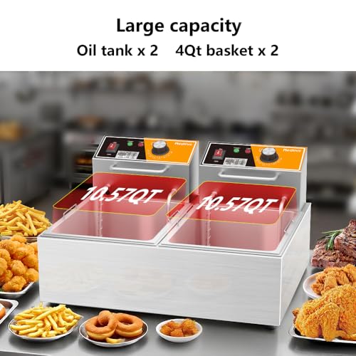 Electric Deep Fryer 20L/21QT Stainless Steel Large Capacity Commercial Fryer with Basket, 3400W 110V Countertop Deep Fryer for Home Kitchen and Restaurant Use withTemperature Control - size: R-82S