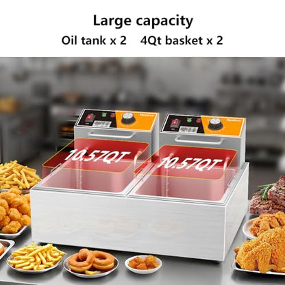 Electric Deep Fryer 20L/21QT Stainless Steel Large Capacity Commercial Fryer with Basket, 3400W 110V Countertop Deep Fryer for Home Kitchen and Restaurant Use withTemperature Control - size: R-82S