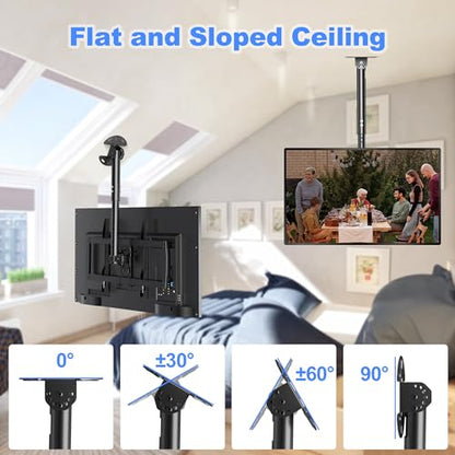 XINLEI Ceiling TV Mount Fits Most 37-75 inch LCD LED Plasma Panel Display with Max VESA 600x400mm Loaded up to 110lbs Swivel and Tilt TV Bracket Height Adjustable MC61A - size: 600x400mm VESA