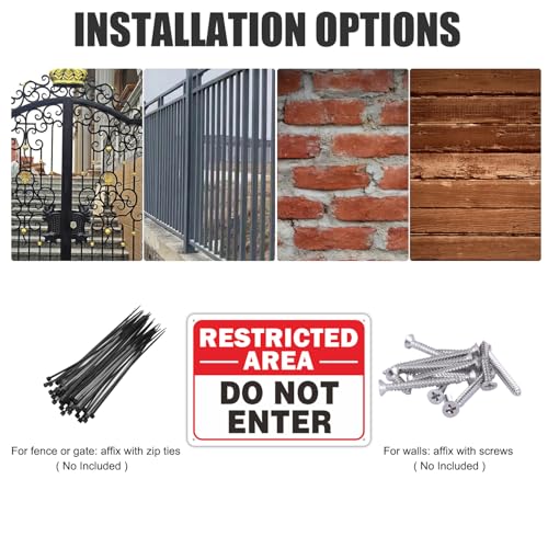 4-Pack Restricted Area Do Not Enter Signs, 0.4mm Reflective 10 x 7 Inches Aluminum Square Street Road Sign, Rust Free Aluminum Weather Resistant Waterproof Fade Resistant, Easy to Install