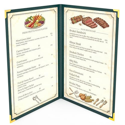 10Pcs Green PVC Clear Menu Cover 8.5x14, Bifold, 2 Page 4 View - color: green, size: 2 Pages - 8.5" x 14"