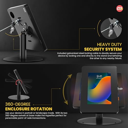 Premium iPad Retail POS Stand – CTA Upscale Tablet Kiosk Stand with 360 Degree Rotation & Locking for Retail, Restaurants & More – for iPad mini 1-7 Gen - Samsung Tab A 8” & More - Black (PAD-HSKSBS)
