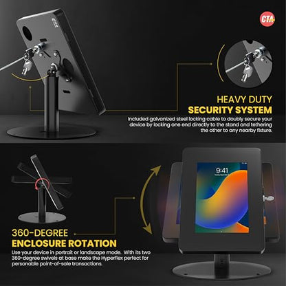 Premium iPad Retail POS Stand – CTA Upscale Tablet Kiosk Stand with 360 Degree Rotation & Locking for Retail, Restaurants & More – for iPad mini 1-7 Gen - Samsung Tab A 8” & More - Black (PAD-HSKSBS)