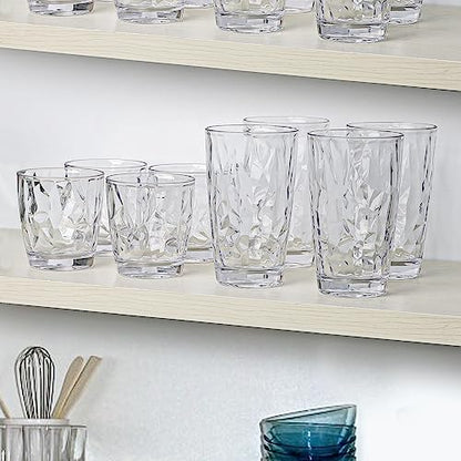 Topsky Reusable Plastic Cups, Shatter Proof Drinking Glasses, Unbreakable Tumblers for Home, Picnic, Party - Dishwasher Safe, Stackable | 10-oz, 16-oz - color: Clear 8pcs.