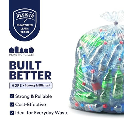 Plasticplace W55HDC1 55-60 gallon Trash Bags │ 12 Microns │ Clear High Density Garbage Can Liners │ 36” x 60” (200Count) - color: Clear, size: 200 Count (Pack of 1)