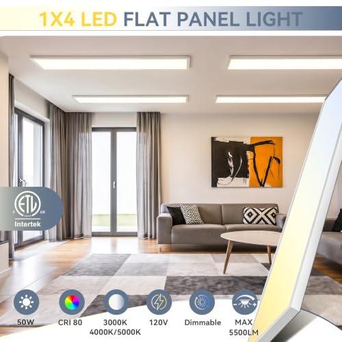 1x4 LED Flat Panel Light,Surface Mount Ceiling Light,3CCT Selectable - color: White, size: 6PACK