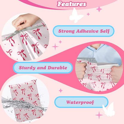Fuxury Poly Mailers 10x13" 50pcs,Cute Shipping Bags for Clothes,Pink Bows - color: Pink Bows, size: 10x13" 50pcs